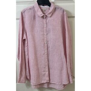 Barbour Linen Marine Wmns Pink Stripe Button Up Long Slv Collar Sz 10 Shirt EUC